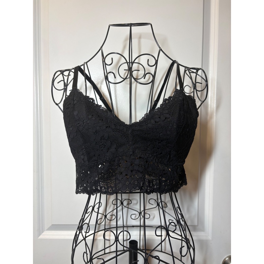 Forever‎ 21 Womens Black Floral Lace Longline Bralette Racerback Size Large